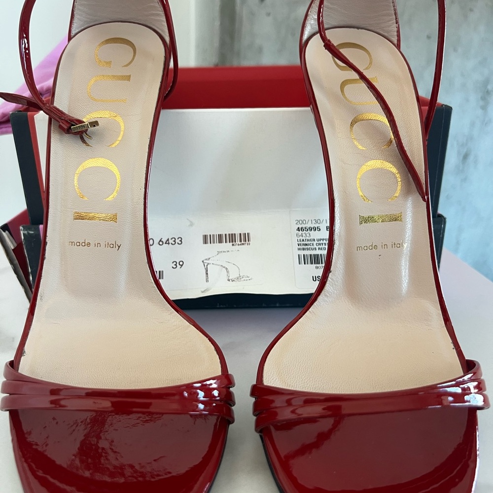 Gucci Red Patent Leather Strappy Heels - Picture 15 of 16